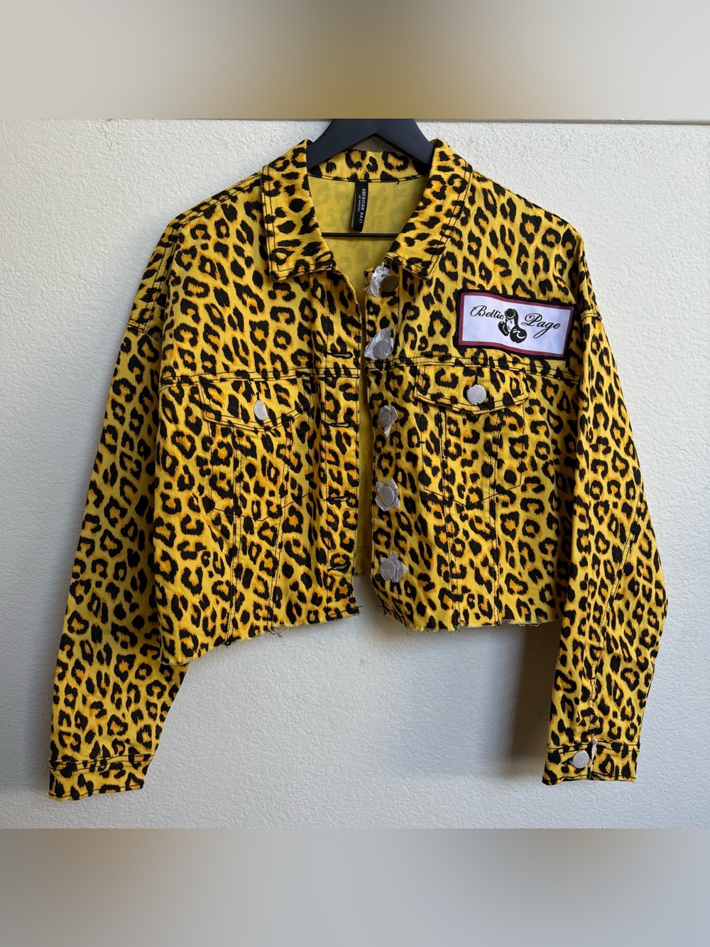 American Bazi Bettie Page Leopard Print Cropped Denim Jacket Plus Size 0X